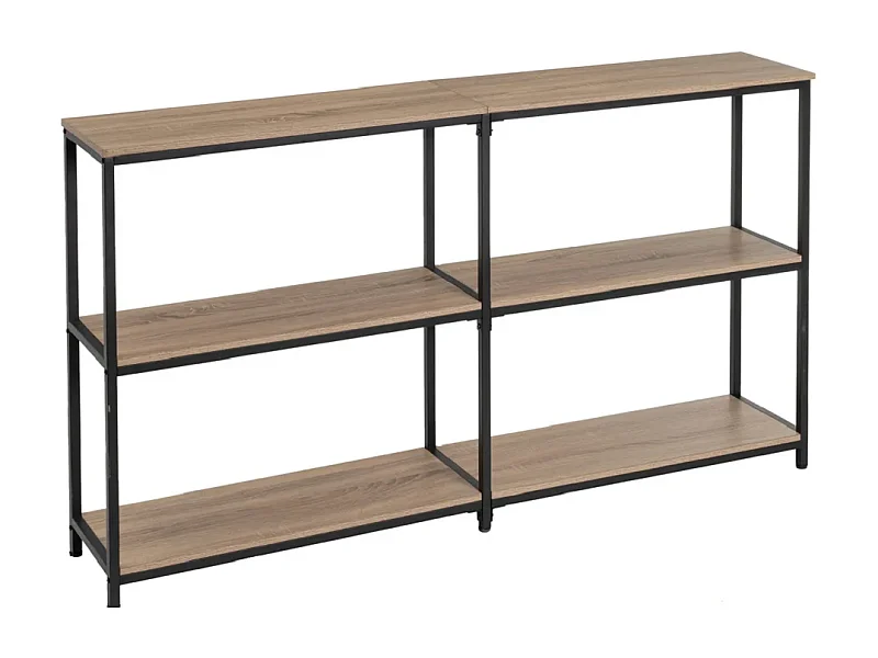 Table console, table d'entrée en panneaux de particules chêne avec structure en métal noir - Longueur 160 x Profondeur 30 x Hauteur 95 cm