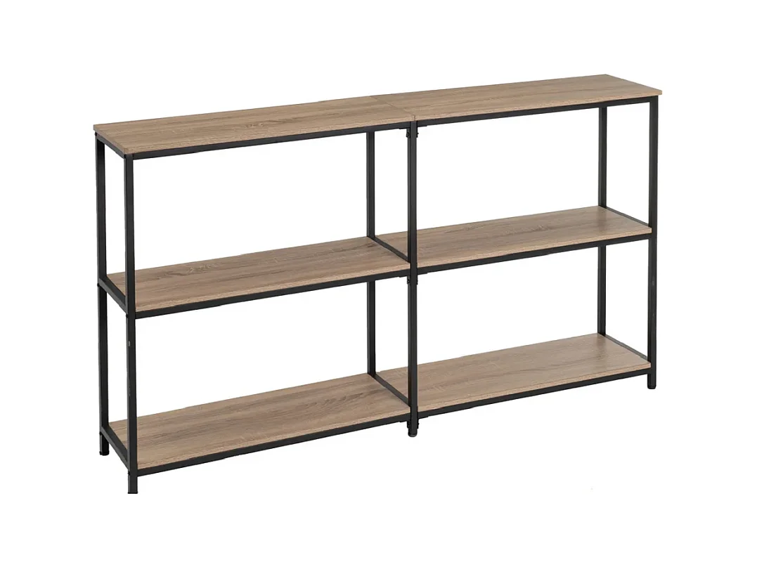 Table console, table d'entrée en panneaux de particules chêne avec structure en métal noir - Longueur 160 x Profondeur 30 x Hauteur 95 cm