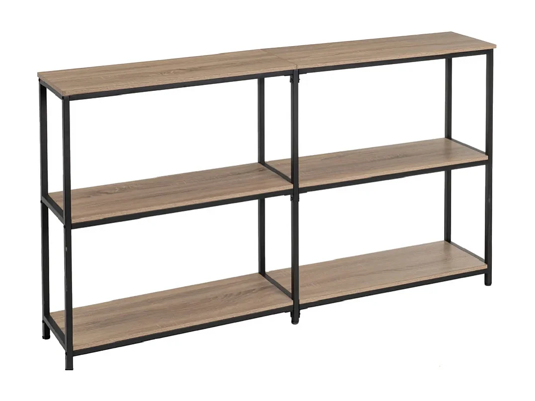 Table console, table d'entrée en panneaux de particules chêne avec structure en métal noir - Longueur 160 x Profondeur 30 x Hauteur 95 cm