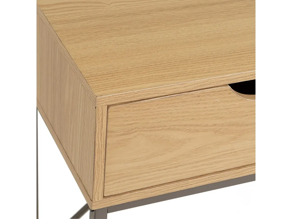 Table console, table d'entrée avec 2 tiroirs en panneaux de particules coloris naturel et structure en métal gris - Longueur 80 x Profondeur 30 x Hauteur 75 cm