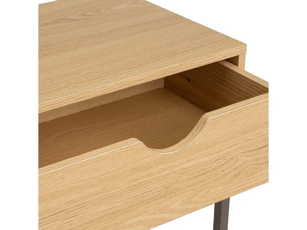 Table console, table d'entrée avec 2 tiroirs en panneaux de particules coloris naturel et structure en métal gris - Longueur 80 x Profondeur 30 x Hauteur 75 cm