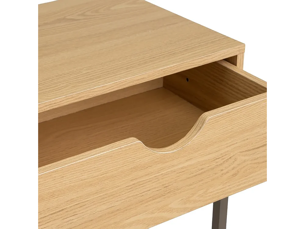 Table console, table d'entrée avec 2 tiroirs en panneaux de particules coloris naturel et structure en métal gris - Longueur 80 x Profondeur 30 x Hauteur 75 cm