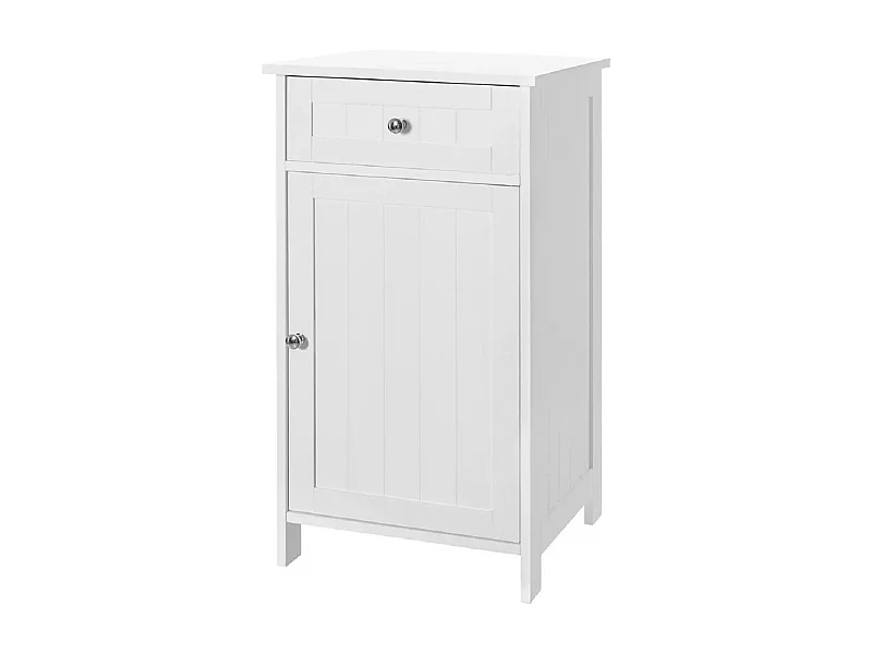 Meuble de rangement, armoire de SDB avec porte et tiroir coloris blanc - Longueur 43 x Profondeur 34 x Hauteur 77 cm
