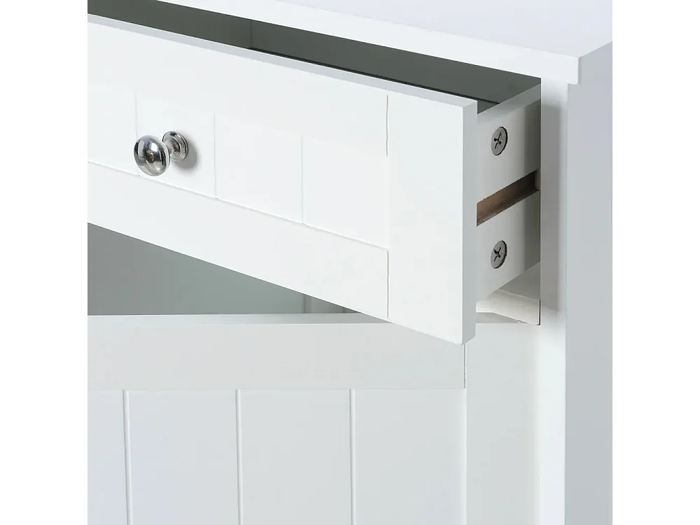 Meuble de rangement, armoire de SDB avec porte et tiroir coloris blanc - Longueur 43 x Profondeur 34 x Hauteur 77 cm