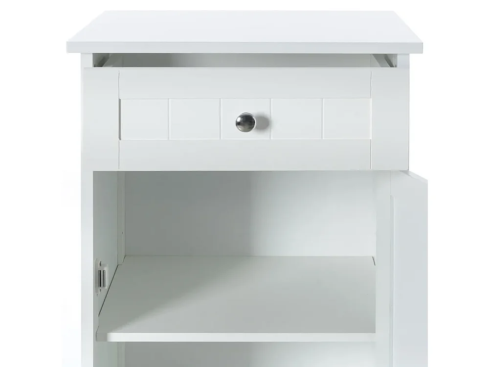 Meuble de rangement, armoire de SDB avec porte et tiroir coloris blanc - Longueur 43 x Profondeur 34 x Hauteur 77 cm