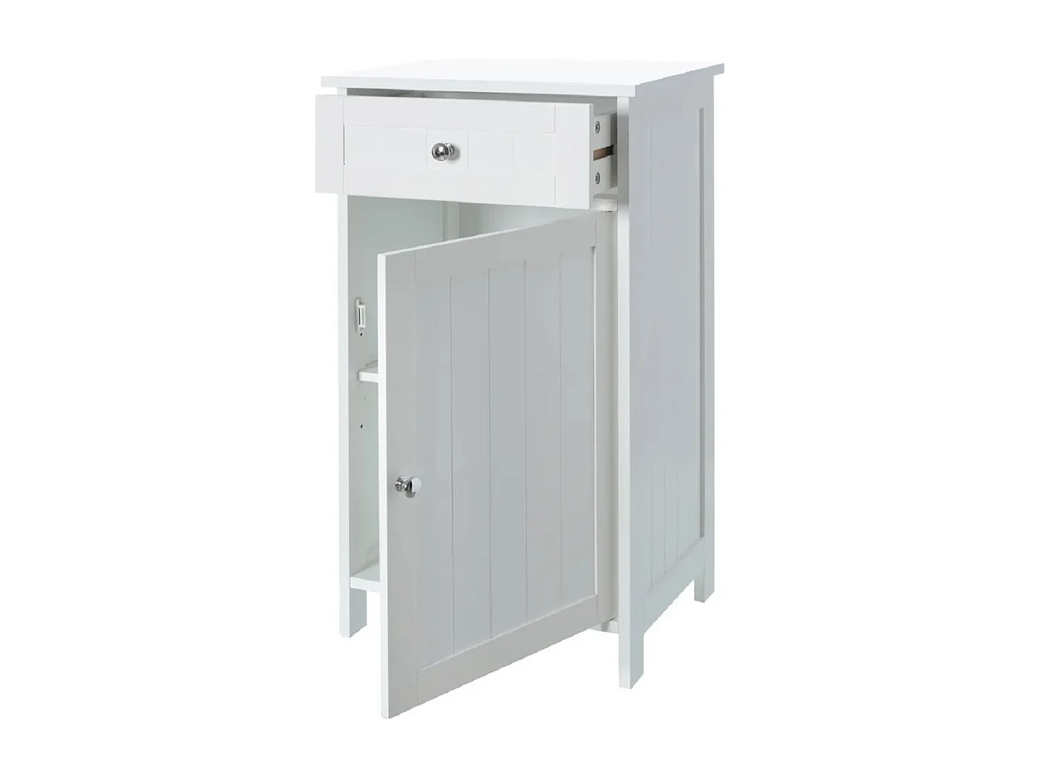 Meuble de rangement, armoire de SDB avec porte et tiroir coloris blanc - Longueur 43 x Profondeur 34 x Hauteur 77 cm