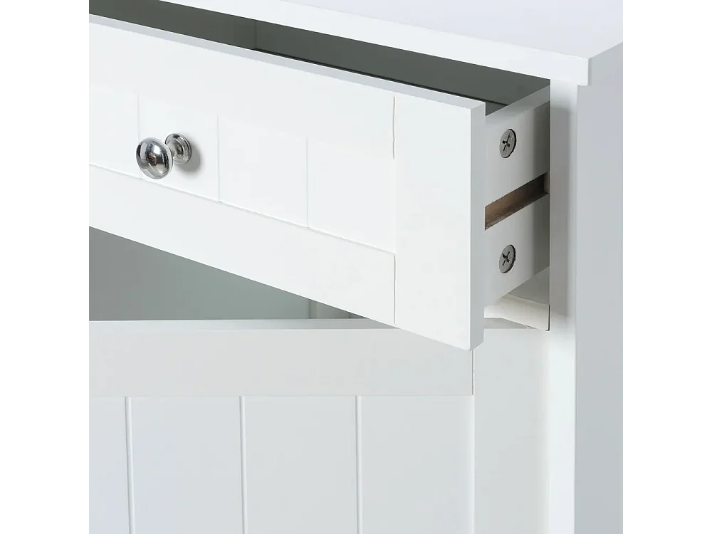 Meuble de rangement, armoire de SDB avec porte et tiroir coloris blanc - Longueur 43 x Profondeur 34 x Hauteur 77 cm