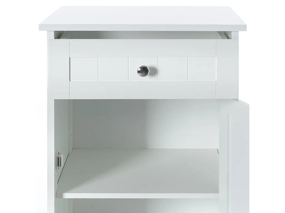 Meuble de rangement, armoire de SDB avec porte et tiroir coloris blanc - Longueur 43 x Profondeur 34 x Hauteur 77 cm