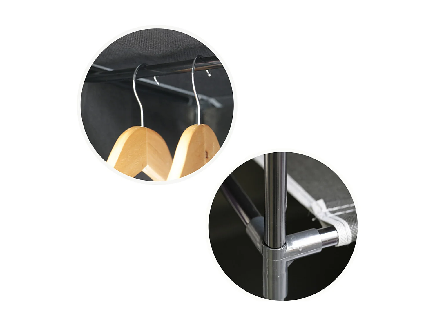 Armoire d’angle avec housse, organisateur de rangement pour vêtements en tissu coloris noir - Longueur 85-128 x Profondeur 45 x Hauteur 170 cm