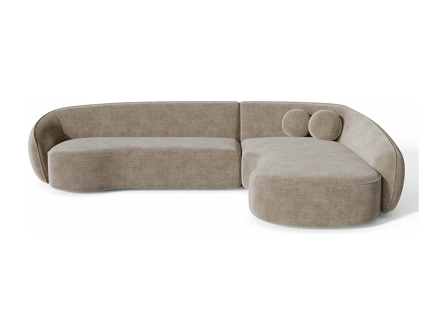 Canapé d'angle droit 4 places tissu tramé toucher doux taupe  COOPER