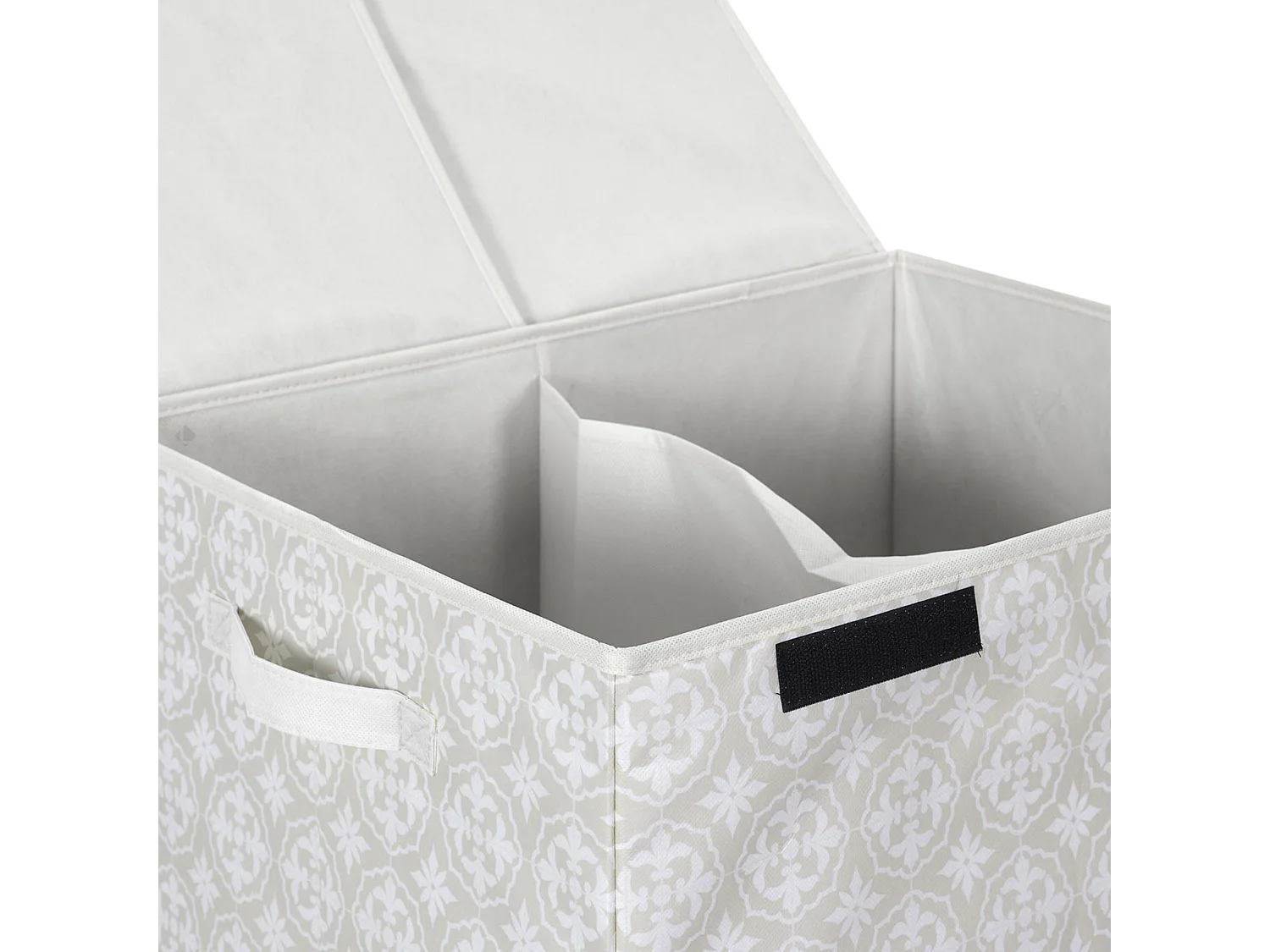 Panier de linge double en polyester BOMBAY pliable motif damassé beige