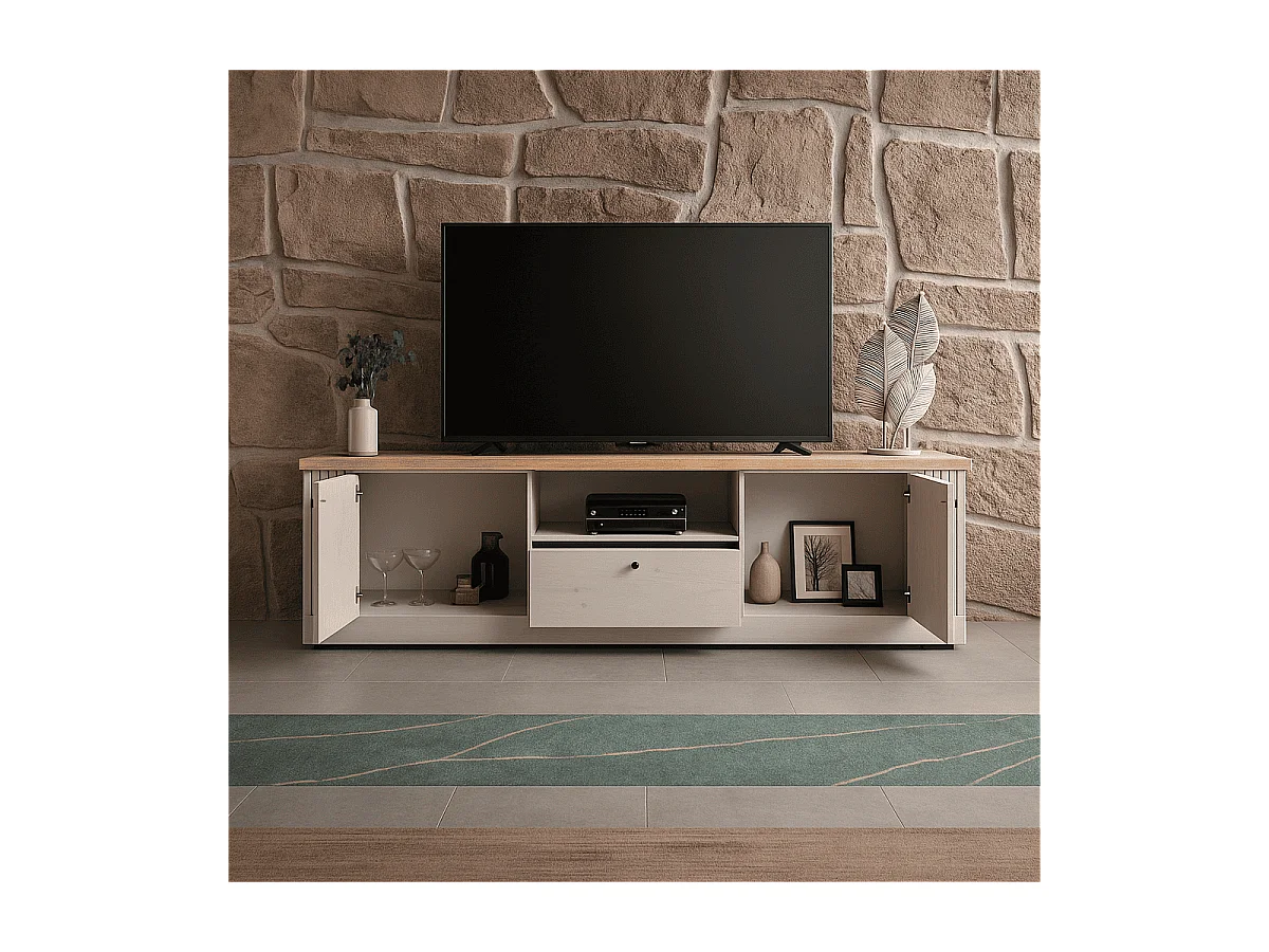 Meuble TV 1 niche, 2 portes et 1 tiroir L211 cm - COUNTRY