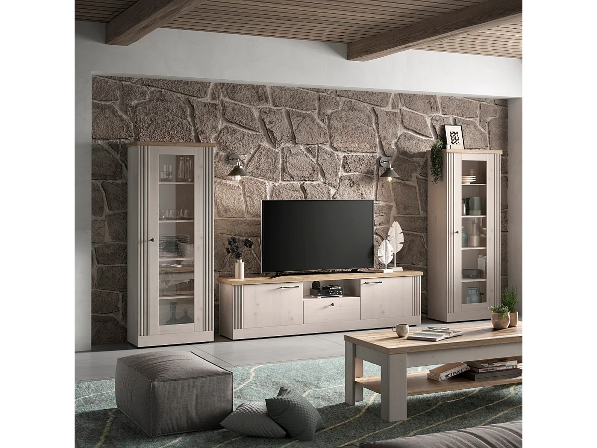 Szafka pod TV z 1 wnęką, 2 drzwiczkami i 1 szufladą L211 cm - COUNTRY