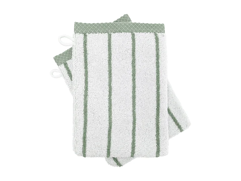 Lot de deux gants de toilette 16x21 cm pur coton collection PURE LIGHT motif rayures vert