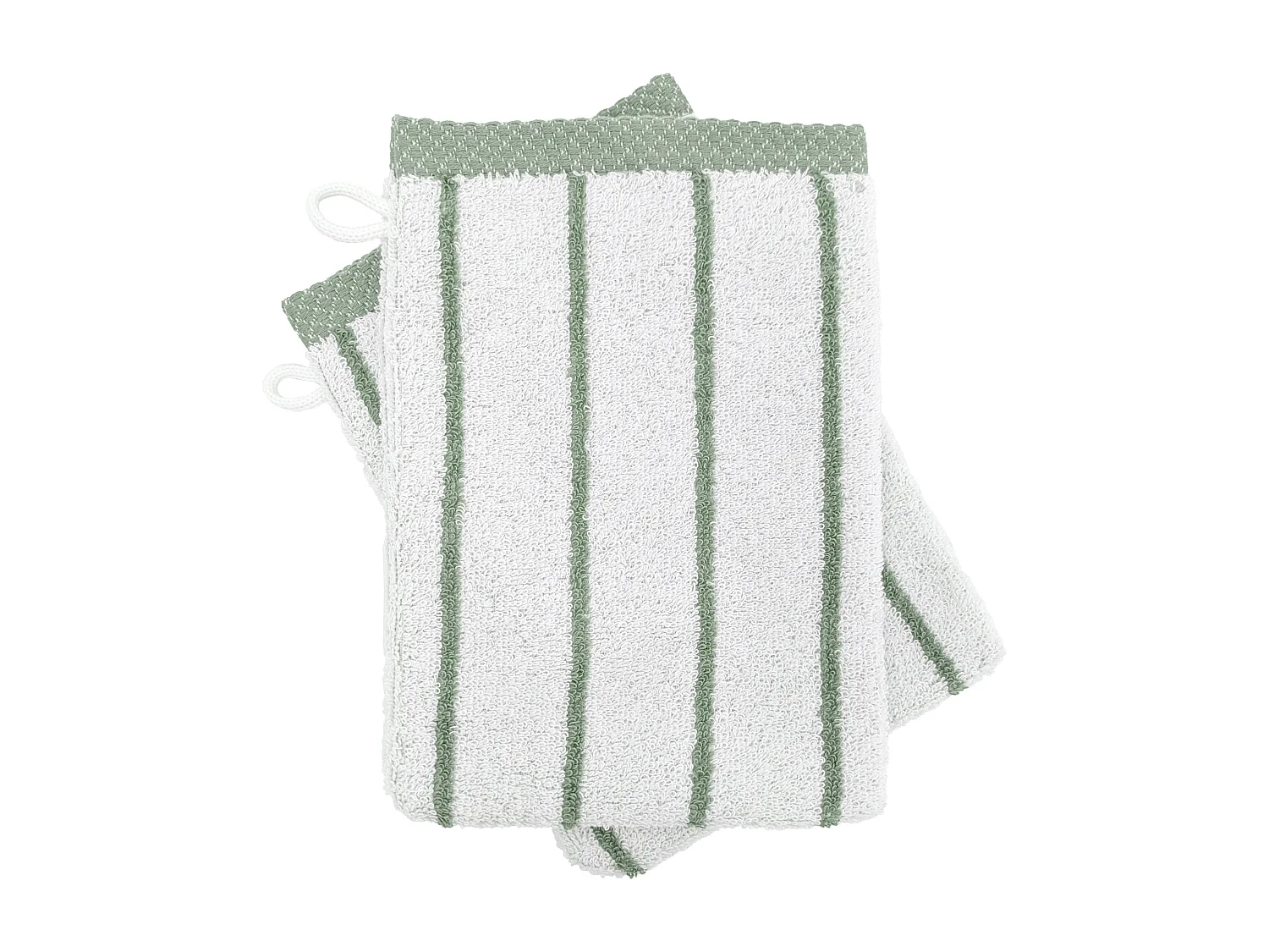 Lot de deux gants de toilette 16x21 cm pur coton collection PURE LIGHT motif rayures vert
