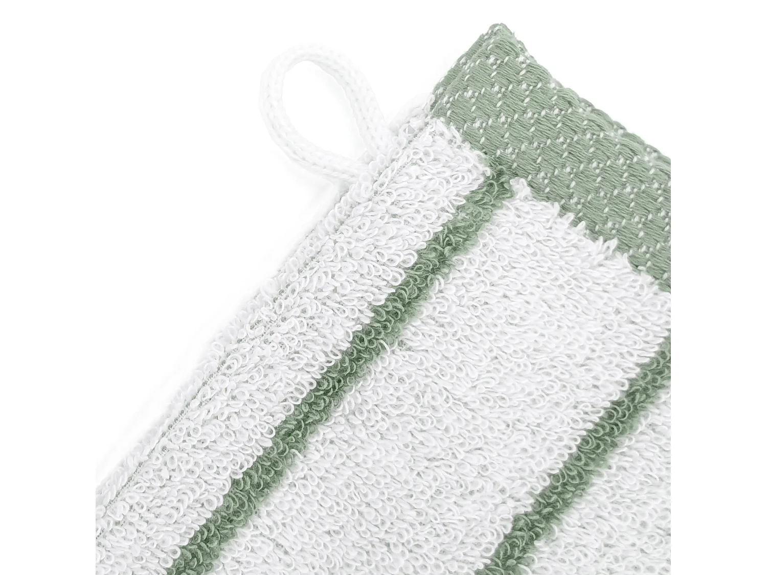 Lot de deux gants de toilette 16x21 cm pur coton collection PURE LIGHT motif rayures vert