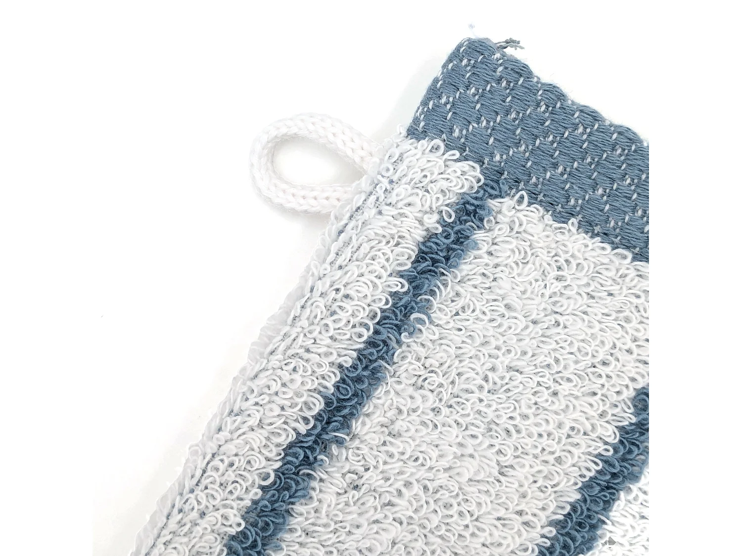 Lot de deux gants de toilette 16x21 cm pur coton collection PURE LIGHT motif rayures bleu