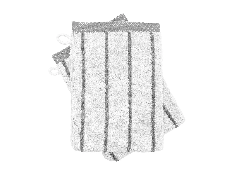 Lot de deux gants de toilette 16x21 cm pur coton collection PURE LIGHT motif rayures gris