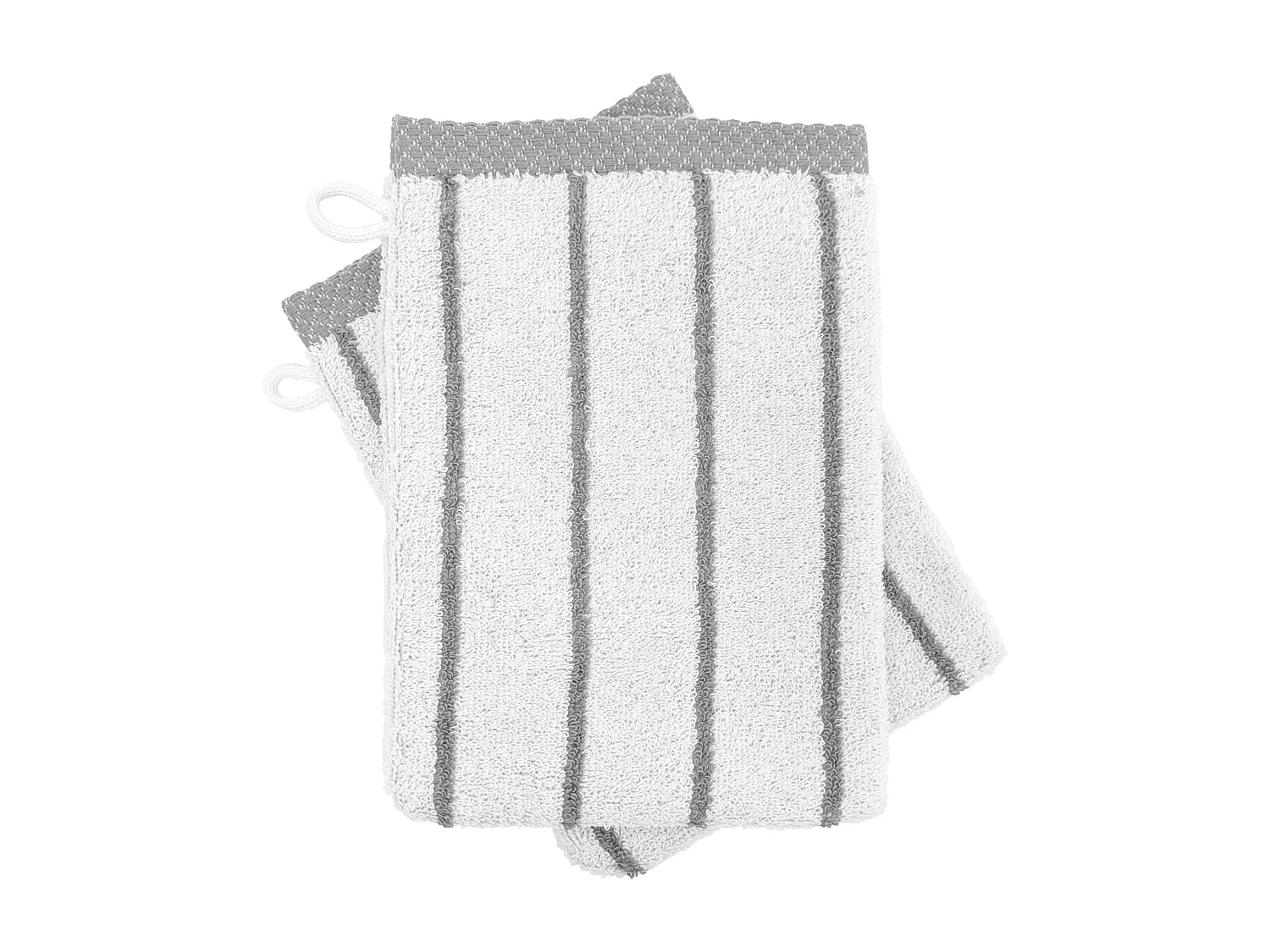 Lot de deux gants de toilette 16x21 cm pur coton collection PURE LIGHT motif rayures gris