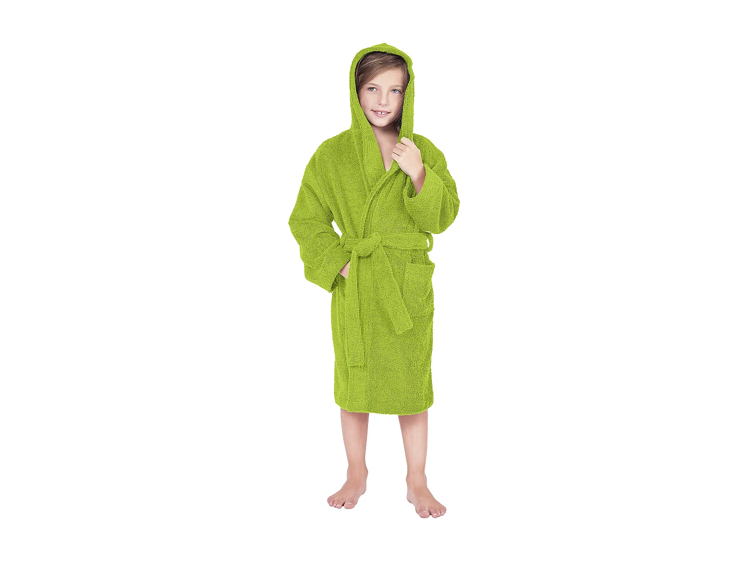 Peignoir à capuche enfant COOL coton 14 ANS velours vert Pistache