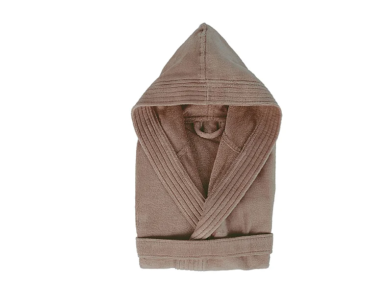 Peignoir à capuche enfant COOL coton 14 ANS velours marron Taupe