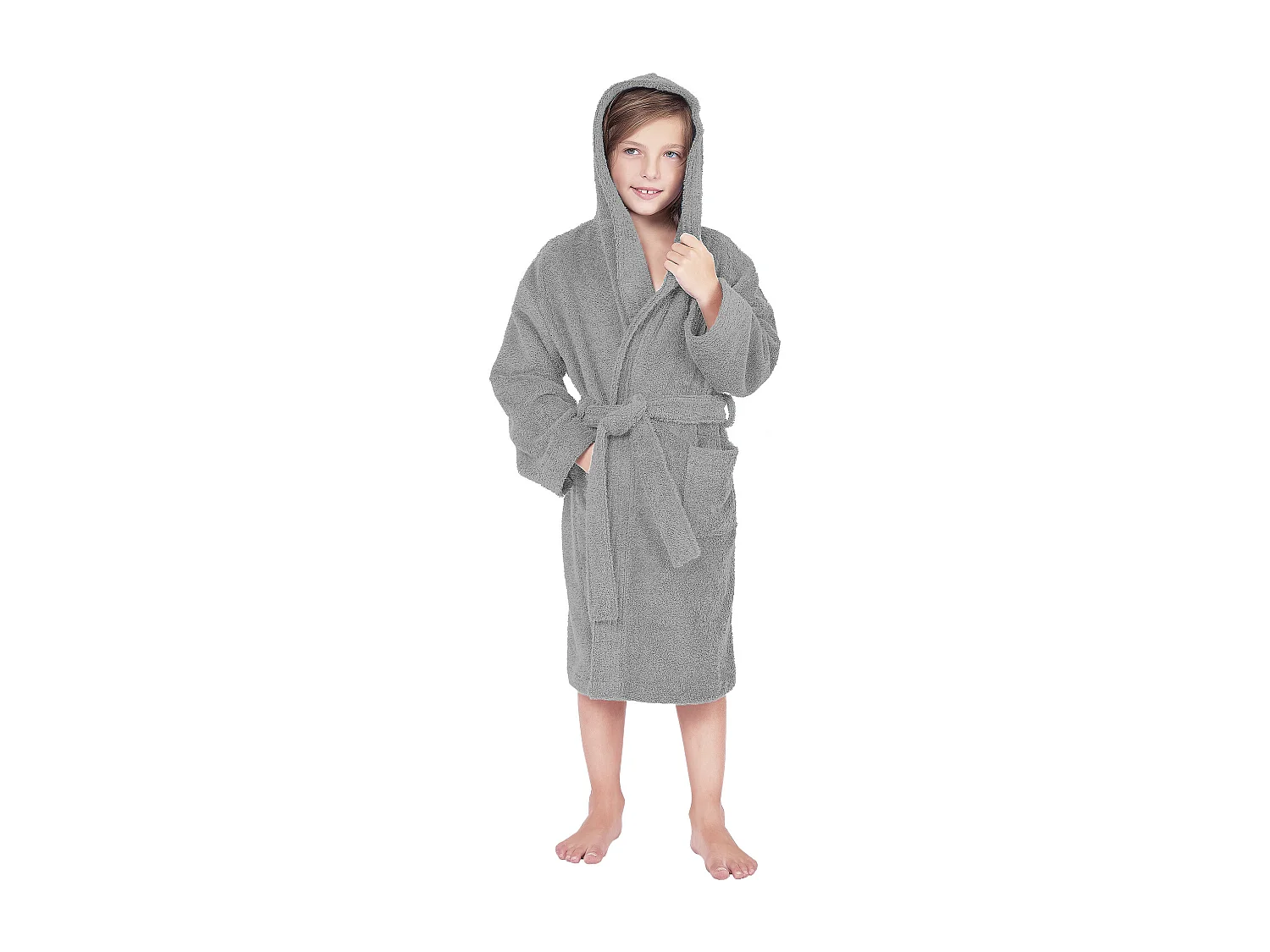 Peignoir à capuche enfant COOL coton 14 ANS velours gris Argent