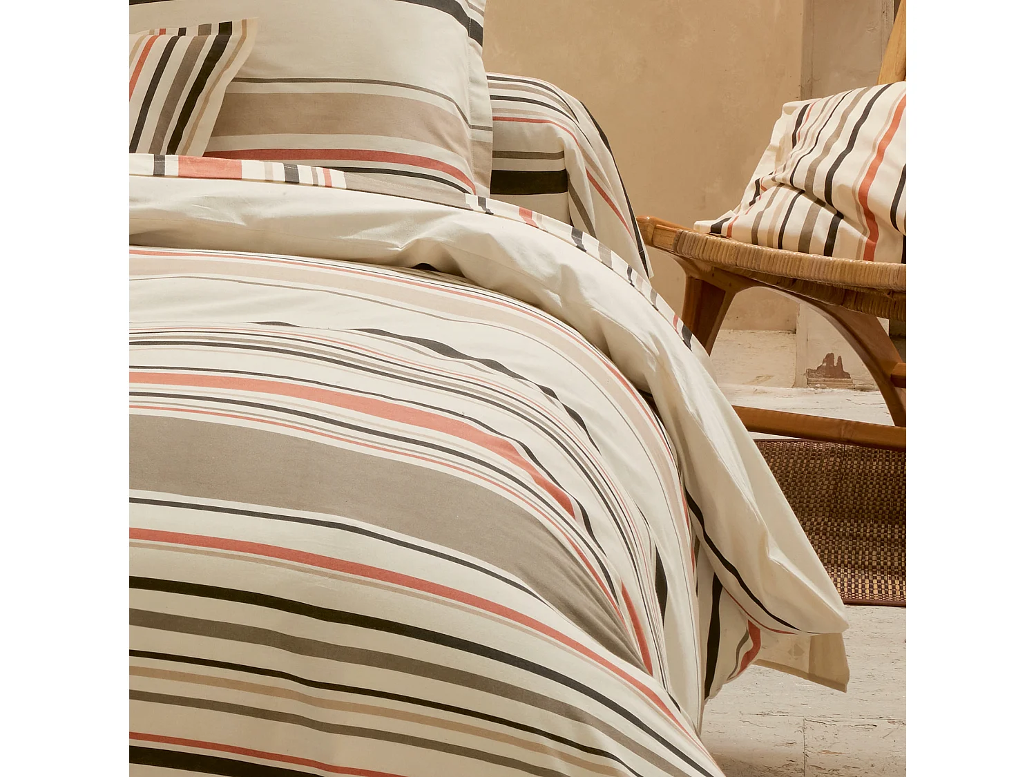 Drap plat 180x290 cm coton HUGO beige/corail