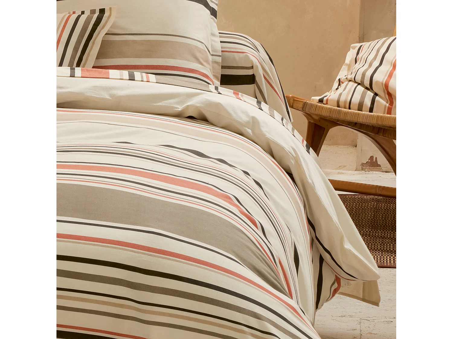 Drap plat 280x310 cm coton HUGO beige/corail