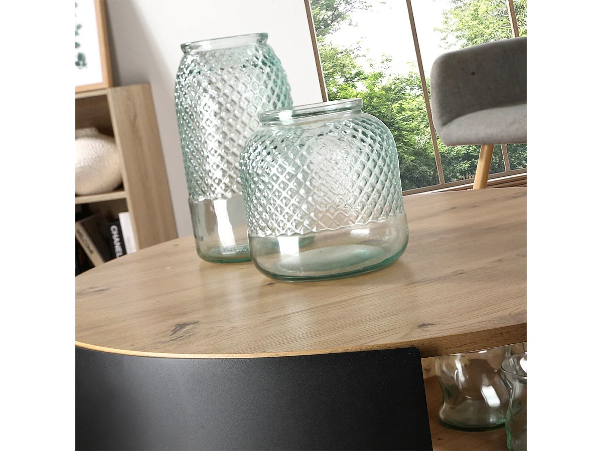 Ronde salontafel met 2 niveaus en zijkanten van zwart metaal, Ø80 cm – EKLO