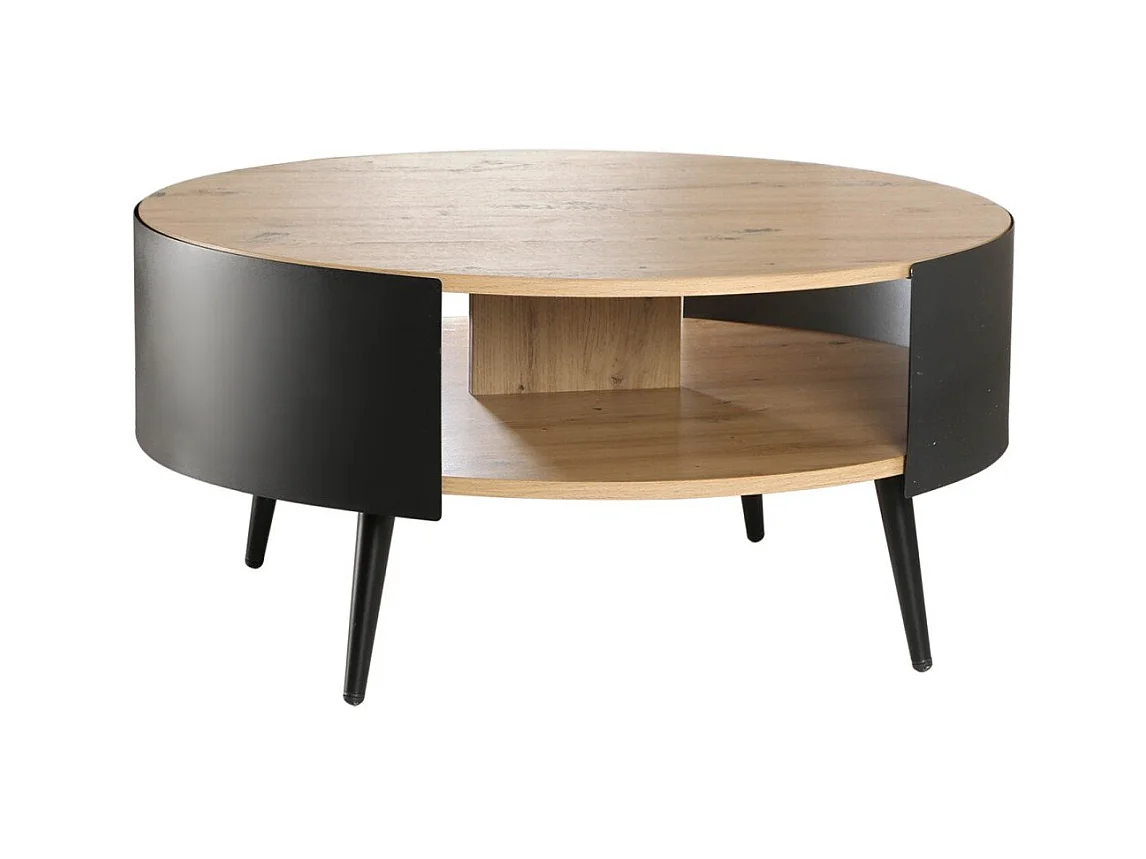 Tavolino rotondo a 2 livelli con fianchi in metallo nero, Ø80 cm - EKLO