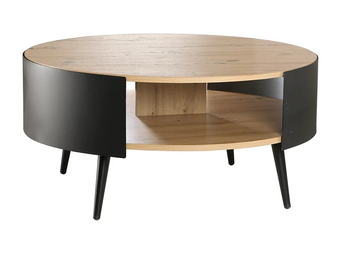 Table Basse Ronde 2 Niveaux Flancs Métal Noir Dia 80cm - EKLO