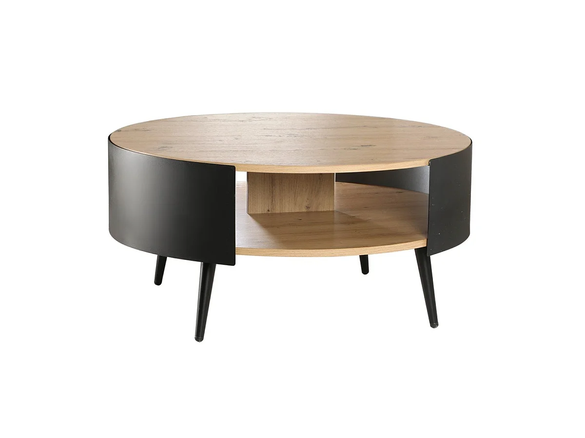 Table Basse Ronde 2 Niveaux Flancs Métal Noir Dia 80cm - EKLO