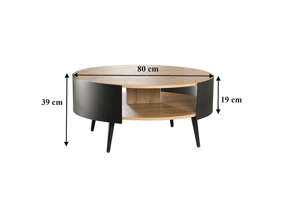 Table Basse Ronde 2 Niveaux Flancs Métal Noir Dia 80cm - EKLO