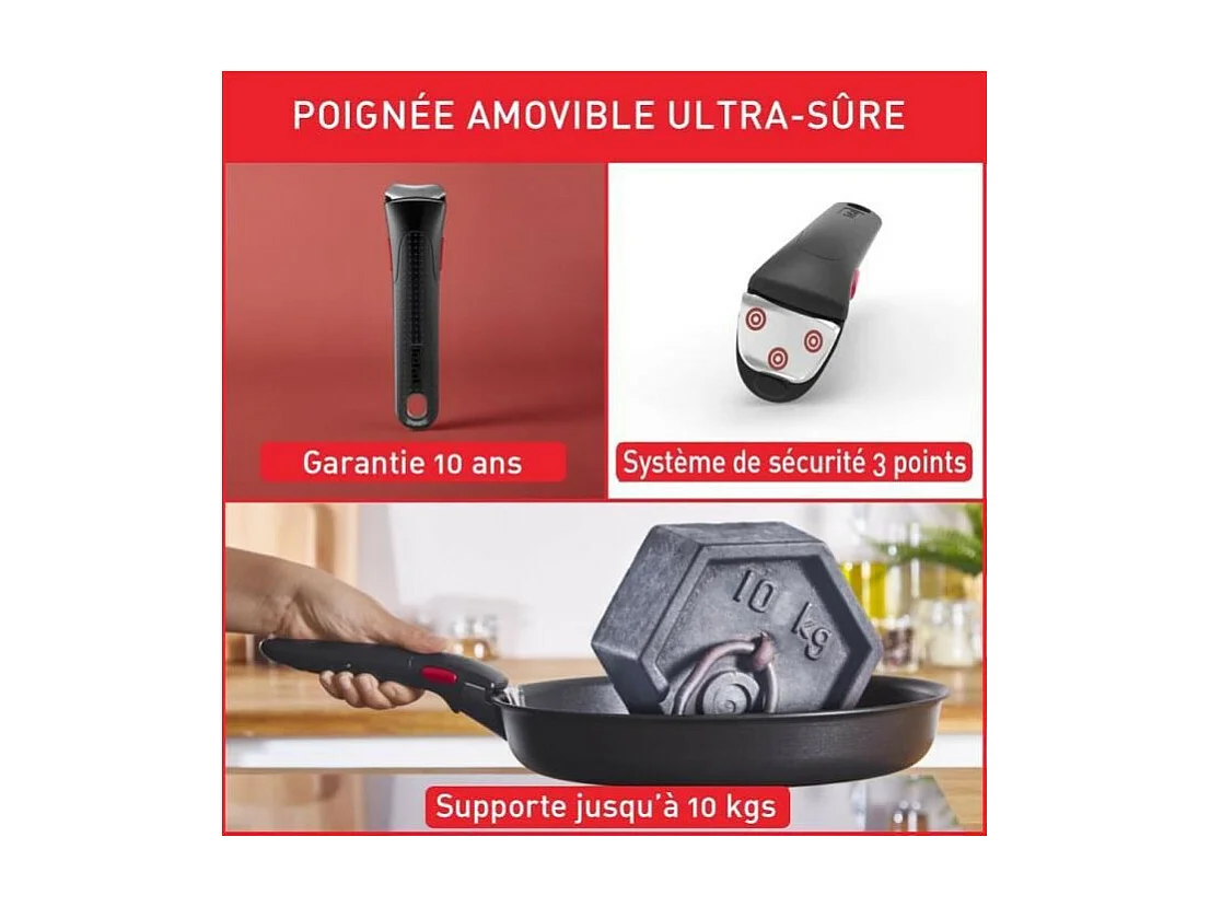 TEFAL L1529402 INGENIO EASY COOK N CLEAN Set 10 Pieces : Poeles + Casseroles + Wok + Sauteuse + Couvercles hermétiques +