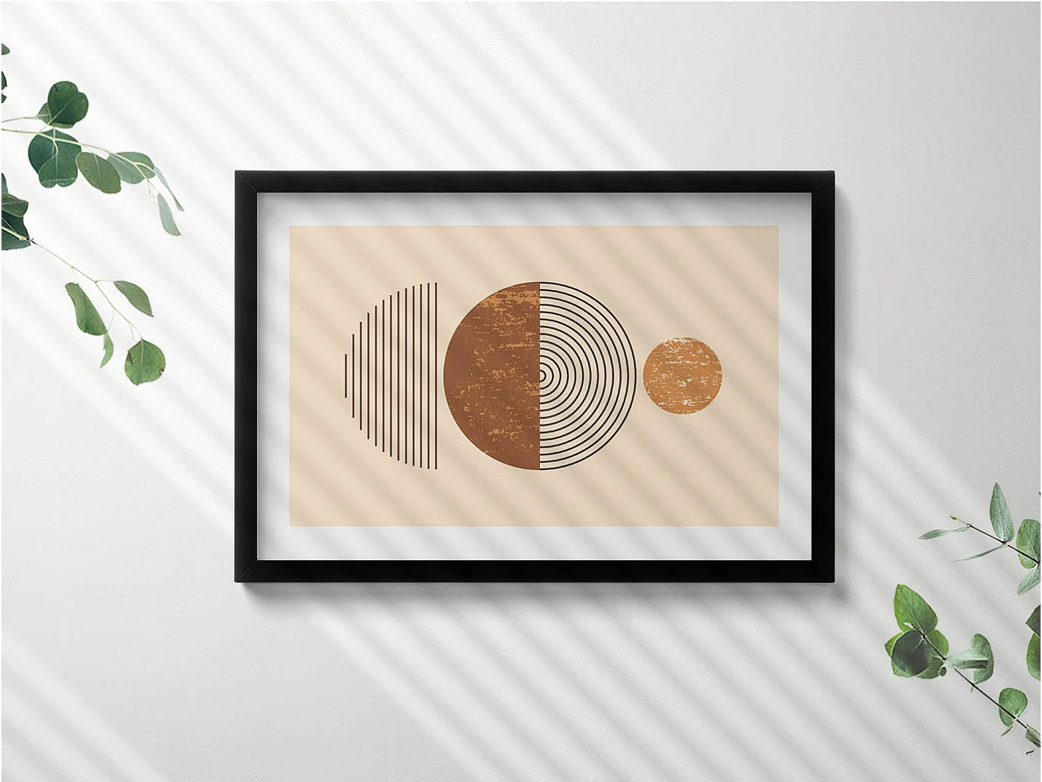 Quadro decorativo con cornice nera, Arte geometrica in stile bohémien 60 x 40 cm – Perfetto per il soggiorno o la camera da letto