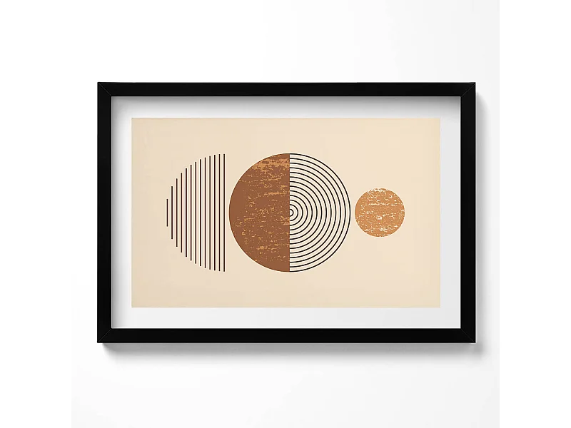 Dekoratives Gemälde mit schwarzem Rahmen, geometrische Kunst im Bohème-Stil 60 x 40 cm – perfekt für das Wohn- oder Schlafzimmer