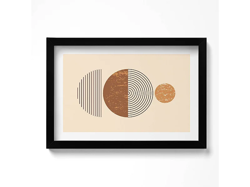 Dekoratives Gemälde mit schwarzem Rahmen, geometrische Kunst im Bohème-Stil 30 x 20 cm – perfekt für das Wohn- oder Schlafzimmer