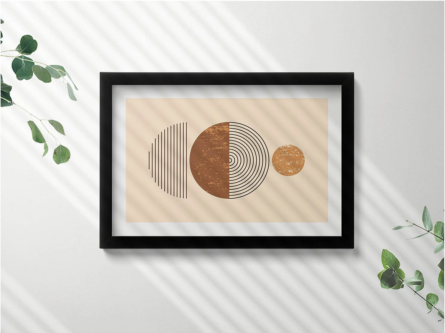 Dekoratives Gemälde mit schwarzem Rahmen, geometrische Kunst im Bohème-Stil 30 x 20 cm – perfekt für das Wohn- oder Schlafzimmer