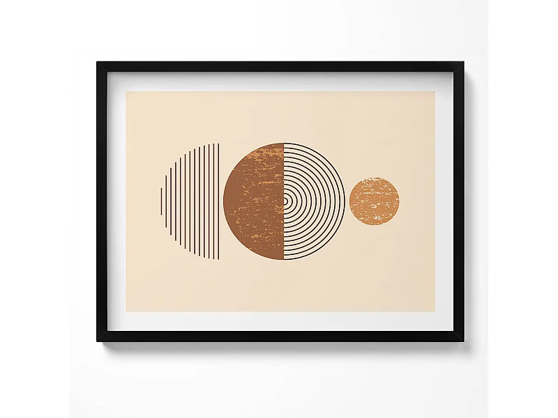 Dekoratives Gemälde mit schwarzem Rahmen, geometrische Kunst im Bohème-Stil 80 x 60 cm – perfekt für das Wohn- oder Schlafzimmer