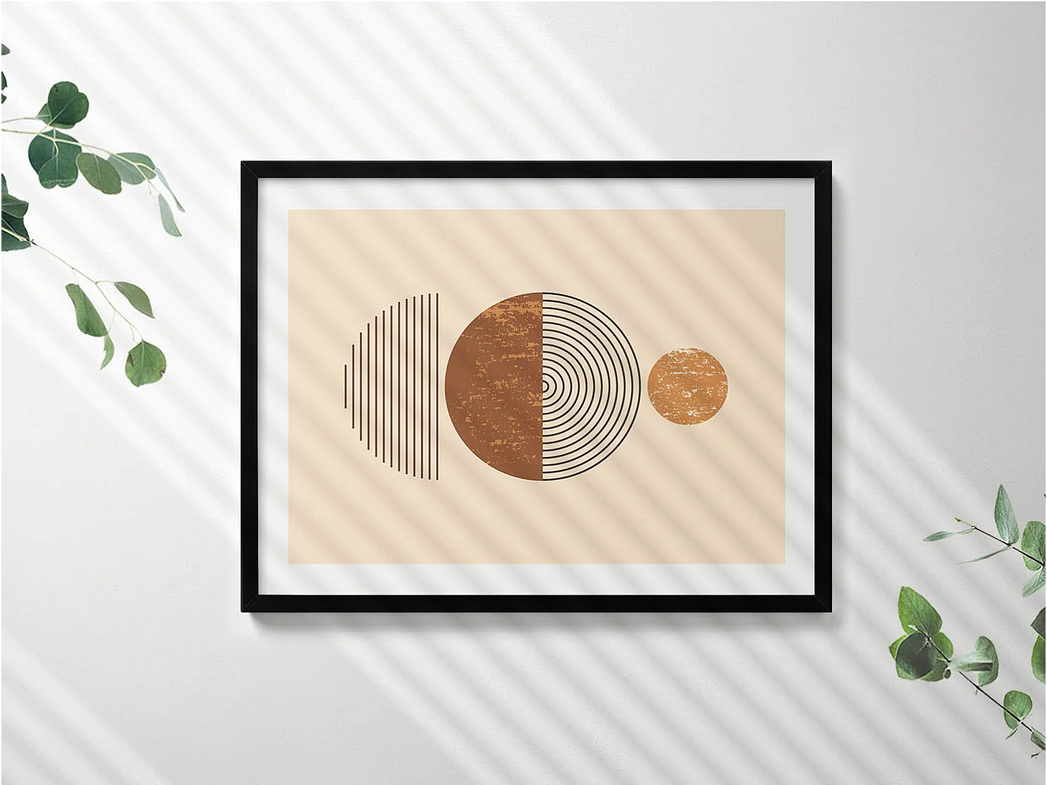 Tableau décoratif avec cadre noir, Art géométrique dans un style bohème 80 x 60 cm– Parfait pour le salon ou la chambre
