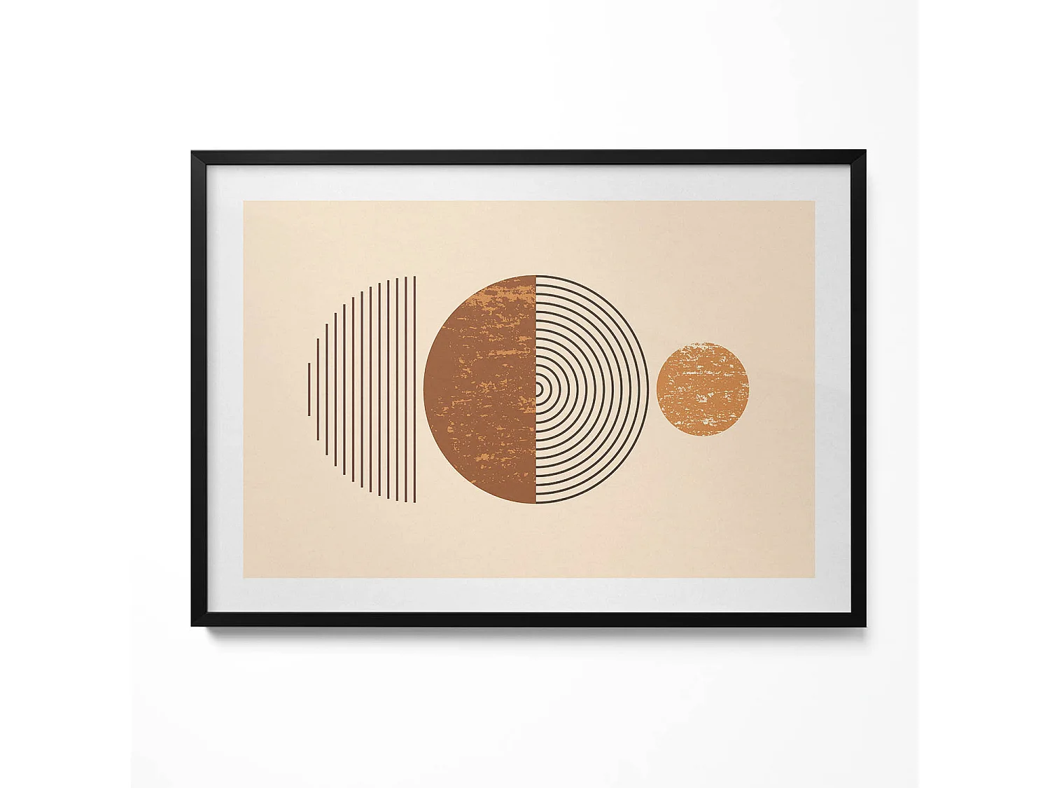 Decoratief schilderij met zwarte lijst, Geometrische kunst in bohemien stijl 100 x 70 cm – Perfect voor de woon- of slaapkamer