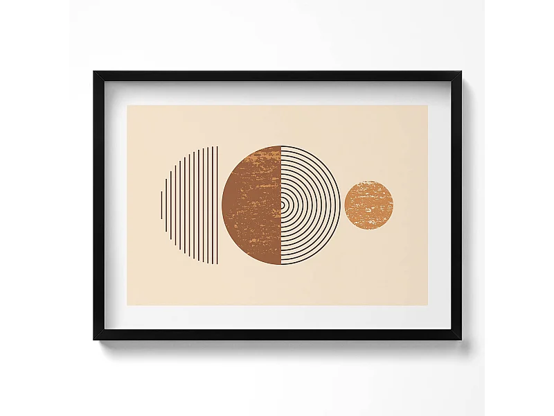 Dekoratives Gemälde mit schwarzem Rahmen, geometrische Kunst im Bohème-Stil 70 x 50 cm – perfekt für das Wohn- oder Schlafzimmer