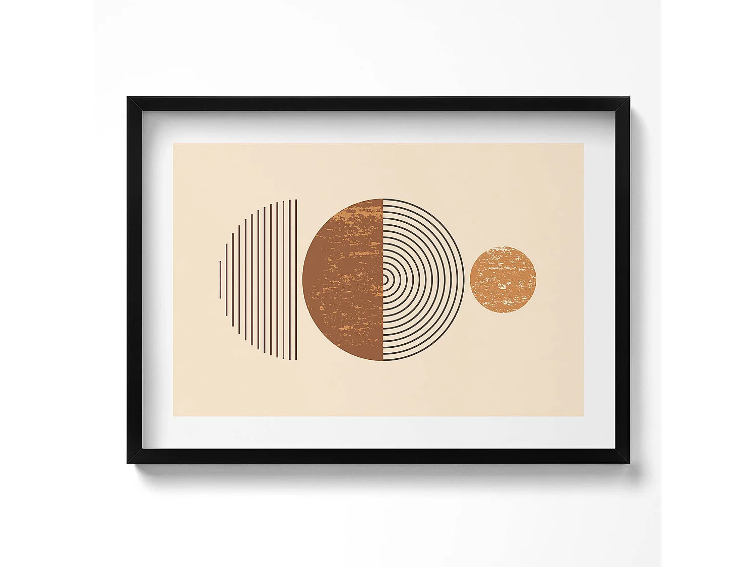 Dekoratives Gemälde mit schwarzem Rahmen, geometrische Kunst im Bohème-Stil 70 x 50 cm – perfekt für das Wohn- oder Schlafzimmer