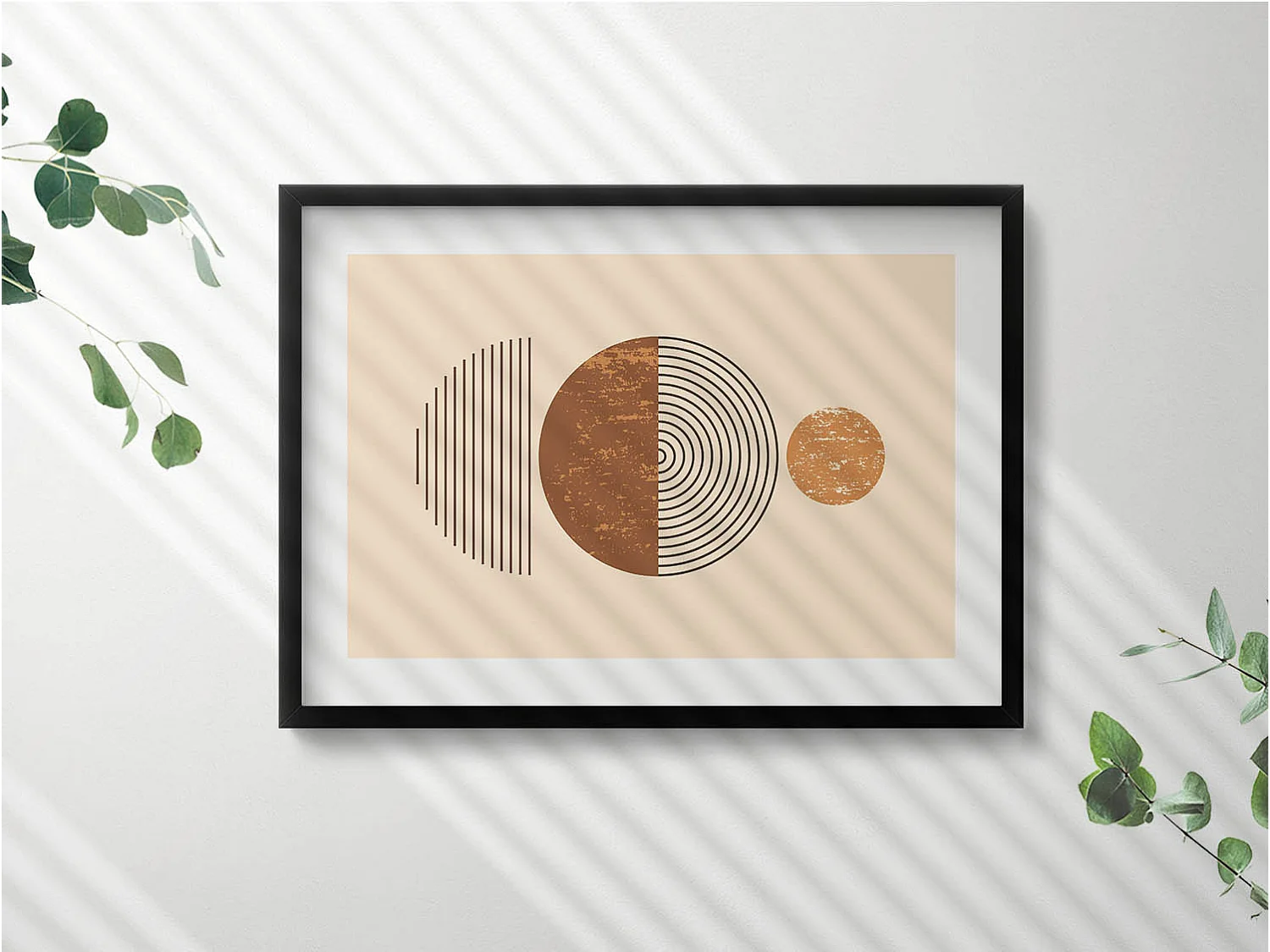 Dekoratives Gemälde mit schwarzem Rahmen, geometrische Kunst im Bohème-Stil 70 x 50 cm – perfekt für das Wohn- oder Schlafzimmer