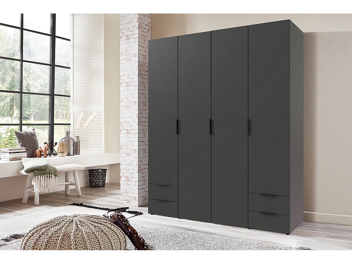 Armoire, placard garde-robe coloris graphite  - Longueur 160 x Hauteur 185 x Profondeur 54 cm 