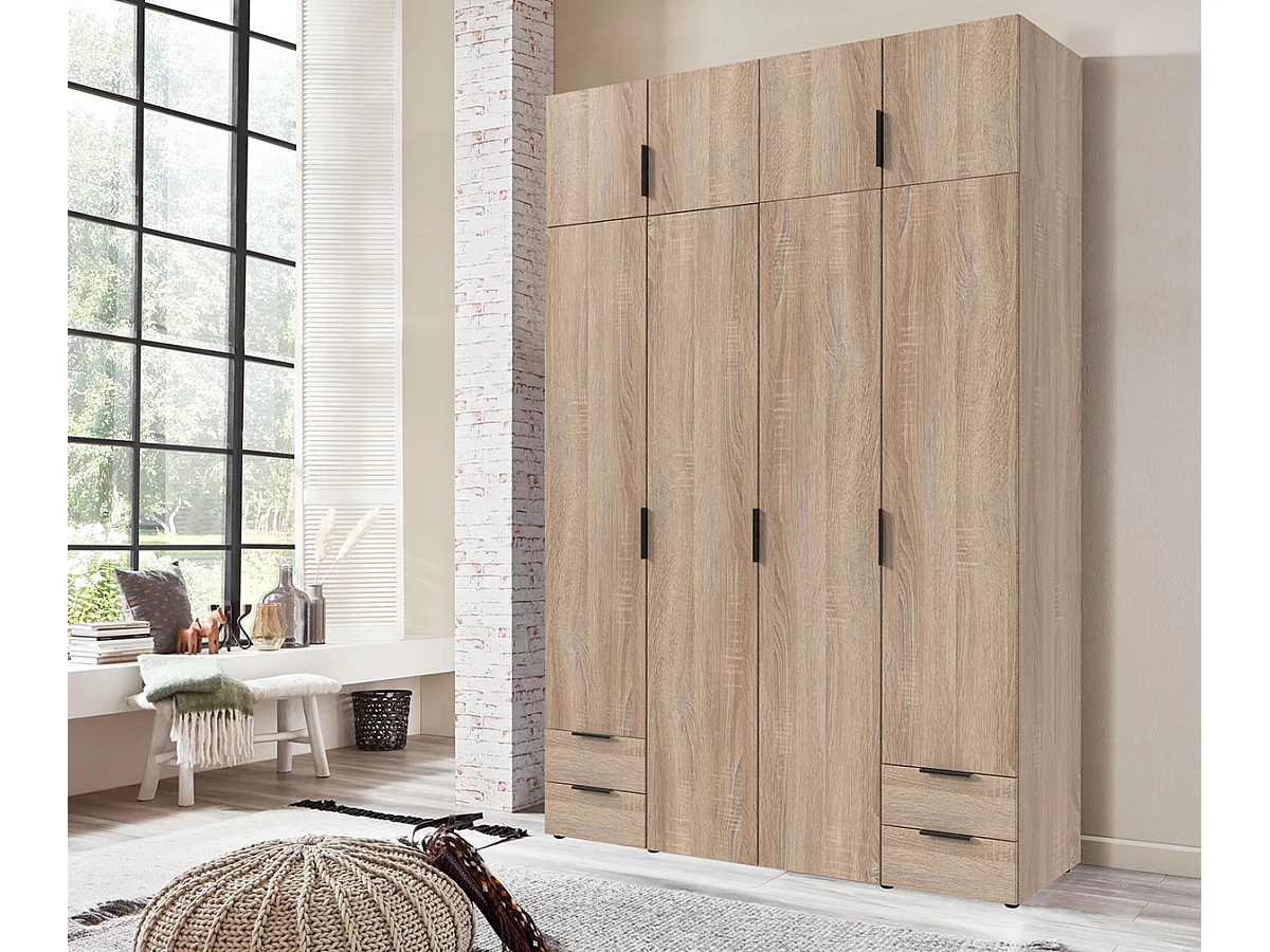 Armoire de rangement, placard de rangement en bois mélamine coloris Imitation chêne - Longueur 160 x Hauteur 225 x Profondeur 54 cm 