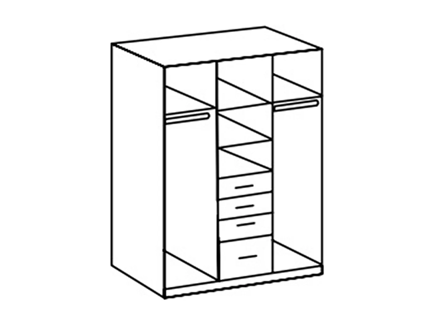 Armoire, meuble de rangement avec 2 portes, 4 tiroirs et 1 miroir coloris  Gris sahara, rechampis graphite- Longueur 135 x Hauteur 199  x Profondeur 58 cm 