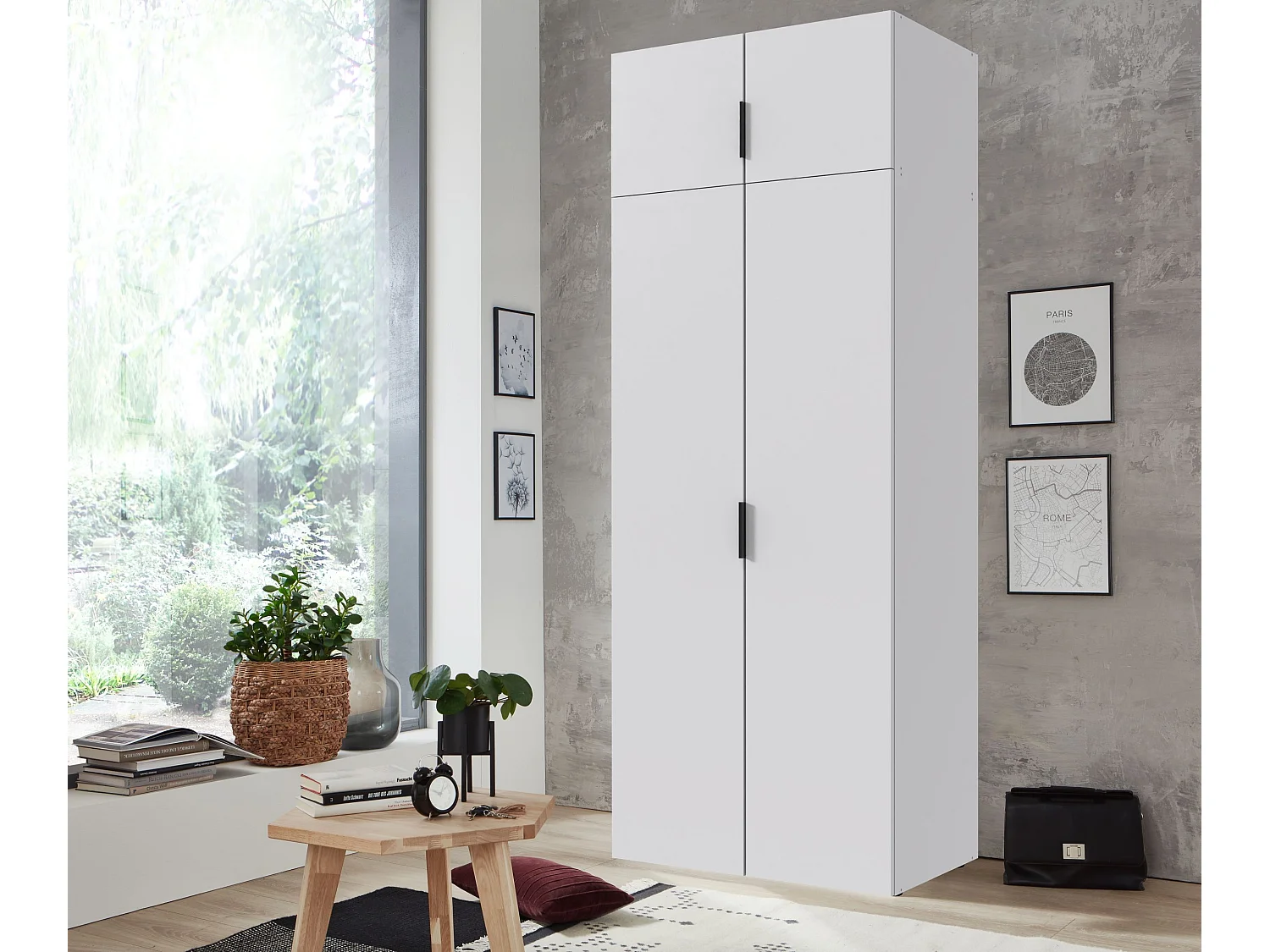 Armoire de rangement, placard de rangement en bois mélamine coloris Blanc - Longueur 80 x Hauteur 225 x Profondeur 54 cm 