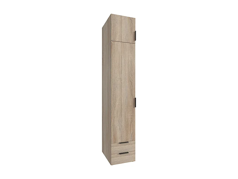 Armoire de rangement avec 2 portes et 2 tiroirs en bois mélamine coloris imitation chêne -Longueur 40 x Hauteur 225  x Profondeur  54 cm 
