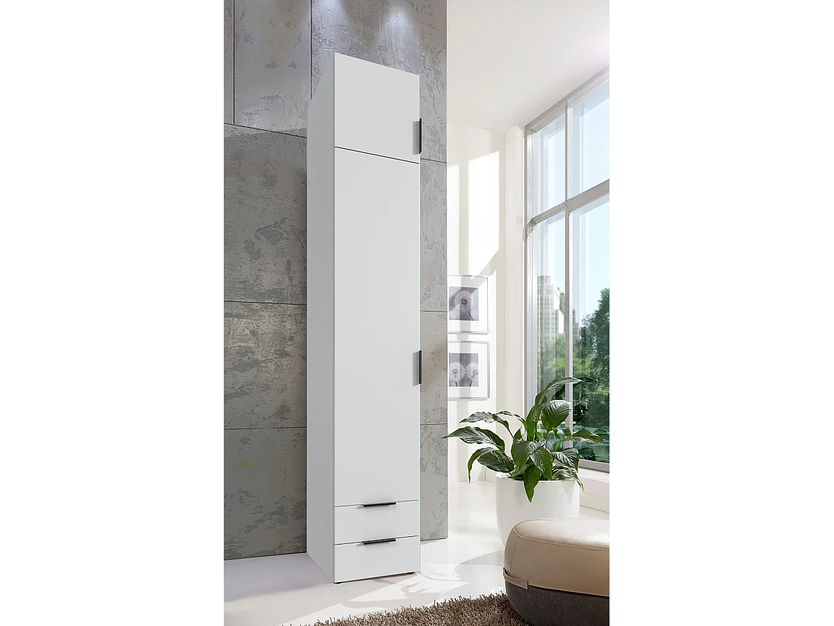 Armoire de rangement avec 2 portes et 2 tiroirs en bois mélamine coloris  Blanc - Longueur 40 x Hauteur 225  x Profondeur  54 cm 